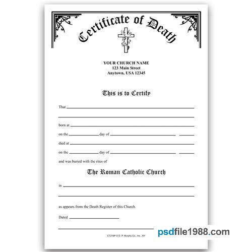 USA Roman Catholic Church Death Certificate